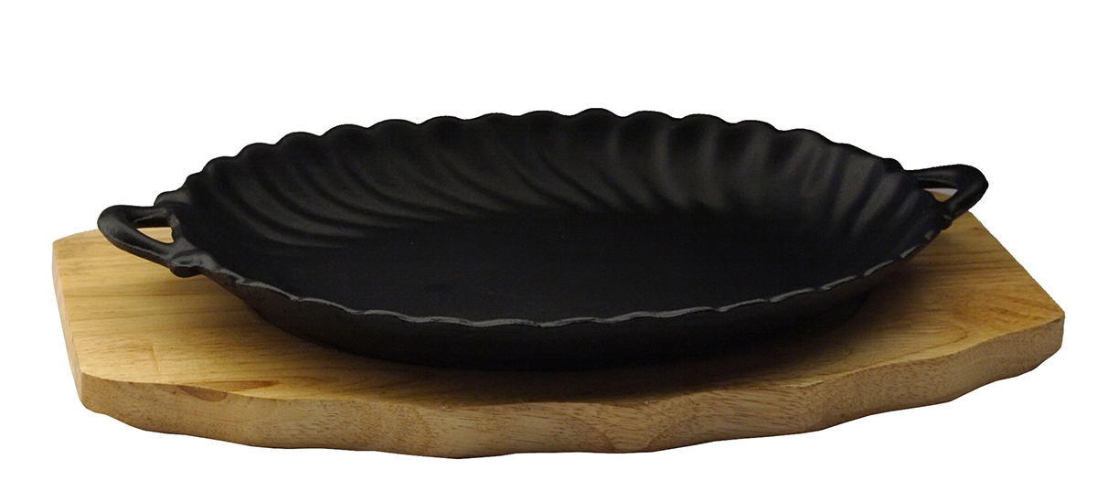 Сковорода овальная на деревянной подставке с ручками 270х190 мм [DSU-S-SD big